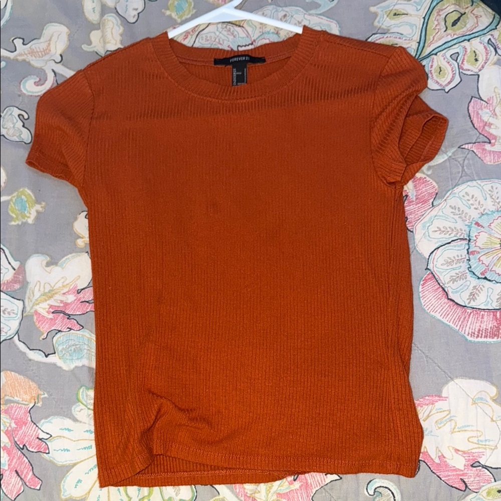 Forever 21 Orange Fitted Cap Sleeve T-Shirt